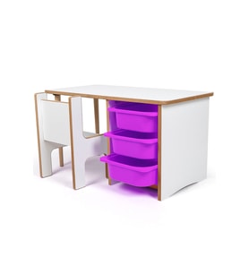 3 Çekmeceli Oyun, Aktivite, Etkinlik Masası, Beyaz-Lila, 18mm MDF