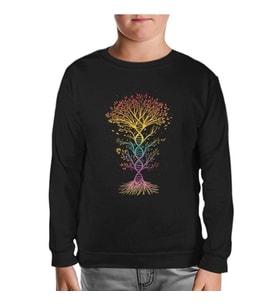 Colorful Tree Shaped Like DNA Siyah Çocuk Sweatshirt