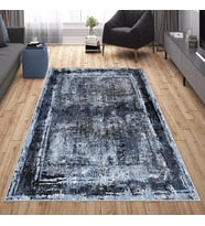 Mavi Abstract Desen Yıkanabilir Kaymaz Taban Leke Tutmaz Modern Salon Halısı ve Yolluk (Lacivert)