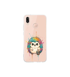 Huawei P20 Lite ile Uyumlu Splash Kirpi Tasarımlı Şeffaf Silikon Kılıf