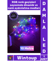 #Led Dekoratif Yılbaşı Aydınlatma Animasyonlu 10 Metre 100 Led Damla Uçlu Şık RGB Işık Şeffaf Kablo
