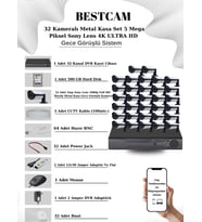 BESTCAM 32 Kameralı Metal Kasa Set 5 Mega Piksel Sony Lensli 4K Ultra HD Gece Görüşlü Sistem 500 GB Hard disk