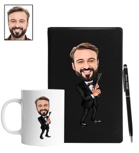Kişiye Özel Patron Tasarımlı Karikatür Siyah Defter Kalem Kupa Seti 38