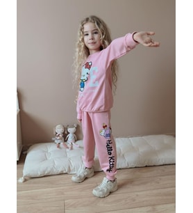 Cg Kids Hello Kitty Sırt Baskı Detaylı Kız Çocuk 2 Iplik Alt Üst Takım Süper Kalite Kumaş (Pembe)