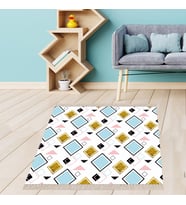 Geometrik Karo Desenli Dijital Baskı Yıkanabilir Kaymaz Taban Leke Tutmaz Modern Salon Halısı (Çok Renkli)