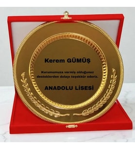 Kişiselleştirilebilir Kadife Kutulu Metal Gold Plaket Tabak - 25cm (Not Yazılabilir)