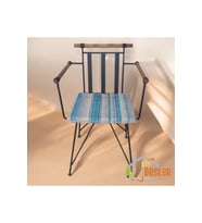 40x40 Mavi Gri Çizgili Su ve Leke İtici Fermuarlı Bağcıklı Cappucino Biyeli Sandalye Minderi 4 cm