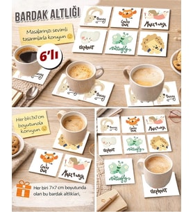 Sevimli Hayvanlar 2 7x7 – 6’lı Set Dekoratif Kare Tasarım