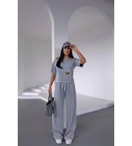 Nare Pencere Detaylı Gri Kadın Alt Üst Takım (Gri)