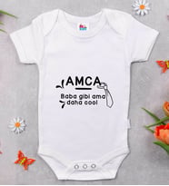 BK Kids Amca Baba Gibi Tasarımlı Beyaz Bebek Body Zıbın-1