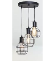 Retro Metal Siyah 3 Lü Dekoratif Kafes Rustik Sarkıt Avize 30 cm