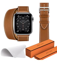 Watch Hermes 44MM Akıllı Saat Kahverengi Çift Kordon Temizleme Bezi Hediyeli Set