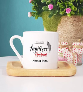 İngilizce Öğretmeni Türk Kahvesi Fincanı Ahşap Altlıklı