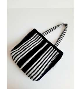 Elchandmade Tığ İşi Örgü Siyah Simli Gri Çizgili Çanta Tote Bag