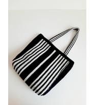 Elchandmade Tığ İşi Örgü Siyah Simli Gri Çizgili Çanta Tote Bag
