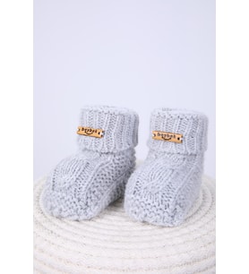 Babyhola Kız Erkek %100 Triko İlk Adım Patik 0-6 ay Yenidoğan Kutulu Hediyelik 8008 (Gri)