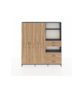 Arges Gardrop 12 Raflı 4 Çekmeceli Tek Askılı 220x30x243 Antrasit-Çam