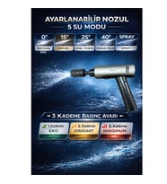 Kablosuz Basınçlı Yıkama Makinesi 203 PSI – 3 Kademe Basınç Ayarlı, 4 Açı Nozul + Spray Modu, Taşınabilir Araç Yıkama Makinesi Seti (Siyah - Gri - Beyaz)