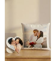 Sevgililer Gününe ve Kişiye Özel Fotoğraflı Beyaz Yastık ve Kalp Puzzle 2 Li Takım