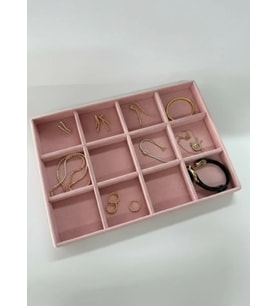 Canada Model Süet Kumaş Pembe Renk 34/24 cm 12 Bölmeli Takı Sergileme Çekmece Içi Standı