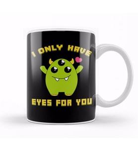 Cute I Only Have Eyes For You Three Eyed Alien Pun Kupa Bardak Porselen