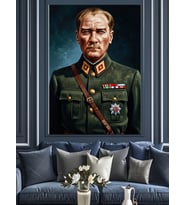 Mareşal Üniformalı Atatürk Sanatsal Portre Dekoratif Kanvas - Mdf Ahşap Tablo