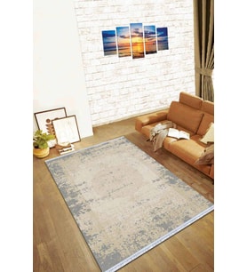Krem Vintage Dokuma Pamuk Tabanlı Kaymaz Kilim KLM058