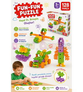 FunFun Puzzle (128 Parça) - Lego Setleri - Geometrik Oyuncak - Fun-Fun - Kare Bloklar