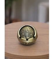 Kapaklı Metal Küllük Açılır Kapanır Dekoratif Masa Üstü Küllük Vintage Sarı 7.5 Cm