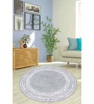 Gri Çerçeveli Kaymaz Tabanlı Antre Yuvarlak Halı AR1336 - 100 x 100 cm