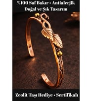 Kadın Bakır Bileklik Çift Yaprak Model Saf Bakır Kelepçe