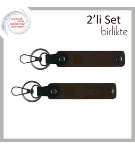 Yakın Arkadaşa Uygun Hatıra, Gemi Dümeni Motifli Deri Anahtarlık Takımı, Koyu Kahve-Koyu Kahve