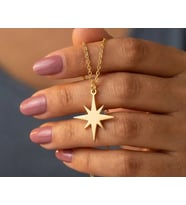 Kişiye Özel 925 Ayar Gümüş Şık Kutup Yıldızı Kolye (Gold)