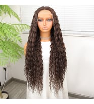 Afro Dalga Kumral Fiber Sentetik Tül Peruk