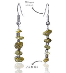 Sertifikalı Kırık Taşlı Model Labradorit Taşı Küpe (Gri)