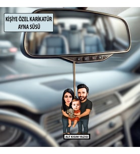 Kişiye Özel 3 Kişilik Aile Karikatürlü 9 cm MDF Araba Dikiz Ayna Süsü - Aile Hediyesi Anne Baba ve Aileye Hediye