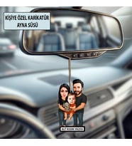 Kişiye Özel 3 Kişilik Aile Karikatürlü 9 cm MDF Araba Dikiz Ayna Süsü - Aile Hediyesi Anne Baba ve Aileye Hediye