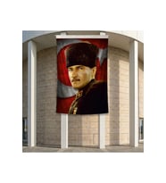 Mavi Gözlü Kalpaklı Gazi Mustafa Kemal Atatürk Ay Yıldız Poster Poster Bayrak Premium Raşel Kumaş ATA37 2x3m