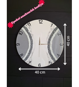 Duvar Saati-40cm-Modern Dekoratif Duvar Saati-Epoksi El Yapımı Duvar Saati-6 Farklı Seçeneği (Gri-Gri-Gri)
