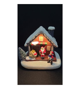 Yılbaşı Süs Işıklı Wireless Poliresin 13x11x7cm Noel Baba Hediye Çam Ağaç Ev 1 Adet