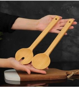 Bambu 2li kaşık servis seti, bambu salata kaşığı