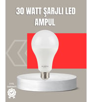 30W Şarjlı LED Ampul E27 Duy %80 Enerji Tasarruflu Soğuk Beyaz
