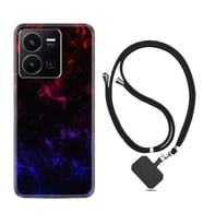 Vivo Y22 Kılıf Silikon Boyun Askılı İpli Desenli Silikon Blue Red Fire 1637