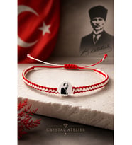 Atatürk Figürlü Kırmızı Beyaz Makrome Bileklik Ayarlanabilir Unisex Hediyelik