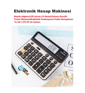 Büyük Düğme Elektronik Hesap Makinesi 14 Haneli Temel Matematik Bellek Güneş Enerji Yüzde Hesap
