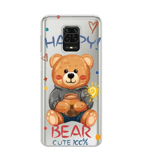 Redmi Note 9 Pro / 9s Uyumlu Happy Bear Tasarımlı Şeffaf Telefon Kılıfı