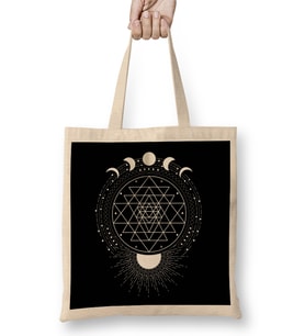 Sri Yantra Mandala Bez Çanta Uzun Saplı