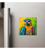 Parrot - Papağan - Güneş Gözlüklü Style - Buzdolap Magneti - 9x9 Cm