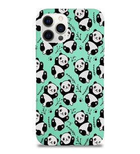 Apple iPhone 12 Pro Uyumlu Lansman Kılıf Panda Tasarımlı İçi Kadife Kapak-Su Yeşili (Şeffaf)