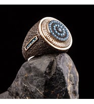 Dokulu Blue Topaz Taşlı Gümüş Erkek Yüzük